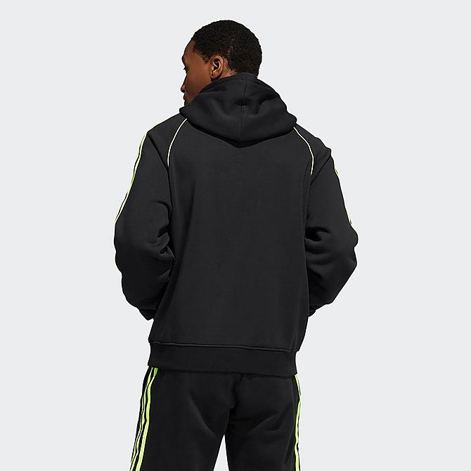 Front Three Quarter view of Men's adidas Originals SST Pullover Hoodie in Black/Solar Yellow Click to zoom