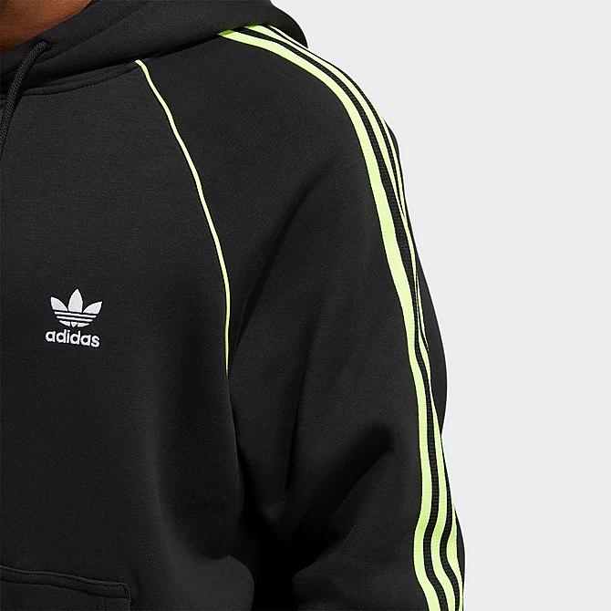 Back Right view of Men's adidas Originals SST Pullover Hoodie in Black/Solar Yellow Click to zoom