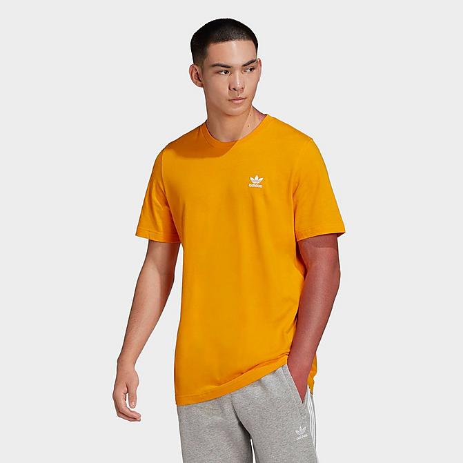 Front view of Men's adidas Originals Adicolor Loungewear Essentials T-Shirt in Bright Orange Click to zoom