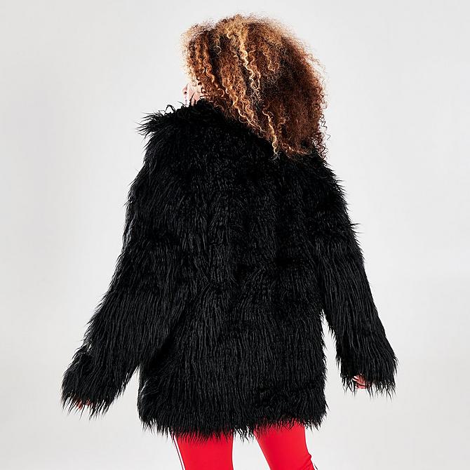 Back Right view of Women's adidas Originals Faux Fur Jacket in Black/White Click to zoom