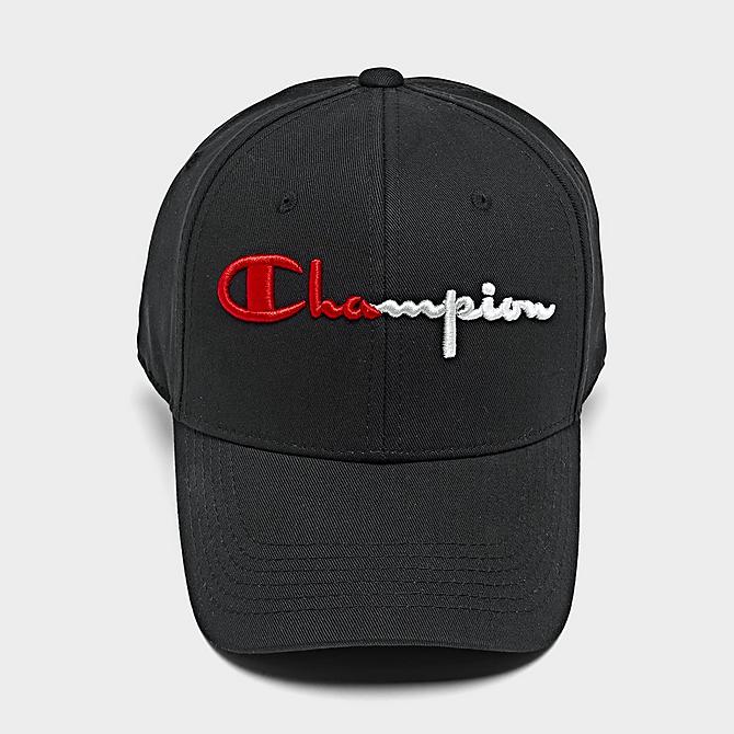 Three Quarter view of Champion Classic Twill Adjustable Hat in Black Click to zoom