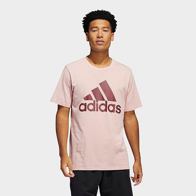 Front view of Men's adidas Badge of Sport Classic Graphic Print Short-Sleeve T-Shirt in Wonder Mauve/Shadow Red Click to zoom