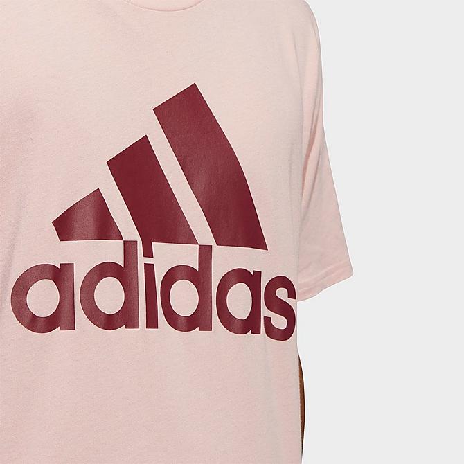 Back Right view of Men's adidas Badge of Sport Classic Graphic Print Short-Sleeve T-Shirt in Wonder Mauve/Shadow Red Click to zoom