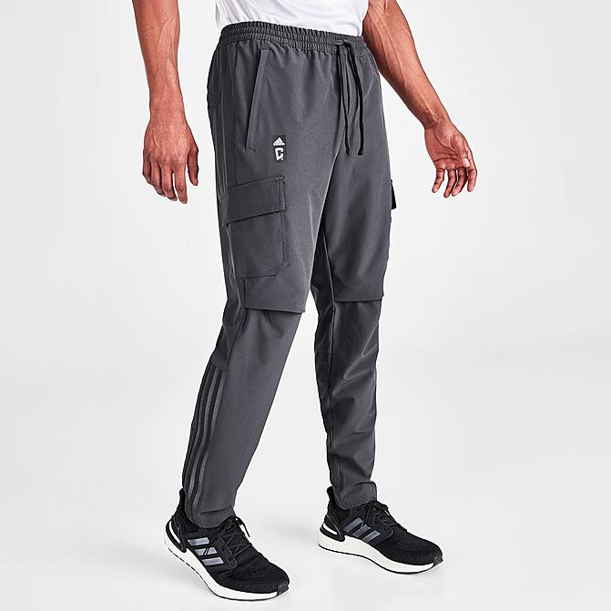 [angle] view of Men's adidas Columbus Crew SC Soccer Travel Pants in Utility Black Click to zoom