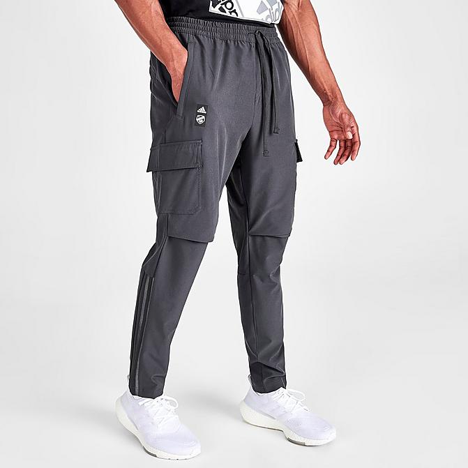 [angle] view of Men's adidas FC Cincinnati Soccer Cargo Travel Pants in Utility Black Click to zoom