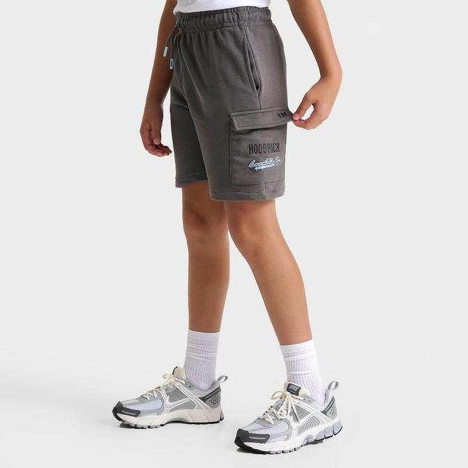 [angle] view of Kids' Hoodrich Splatter Cargo Shorts in Lava Smoke/Clear Sky Click to zoom