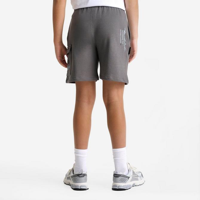 [angle] view of Kids' Hoodrich Splatter Cargo Shorts in Lava Smoke/Clear Sky Click to zoom