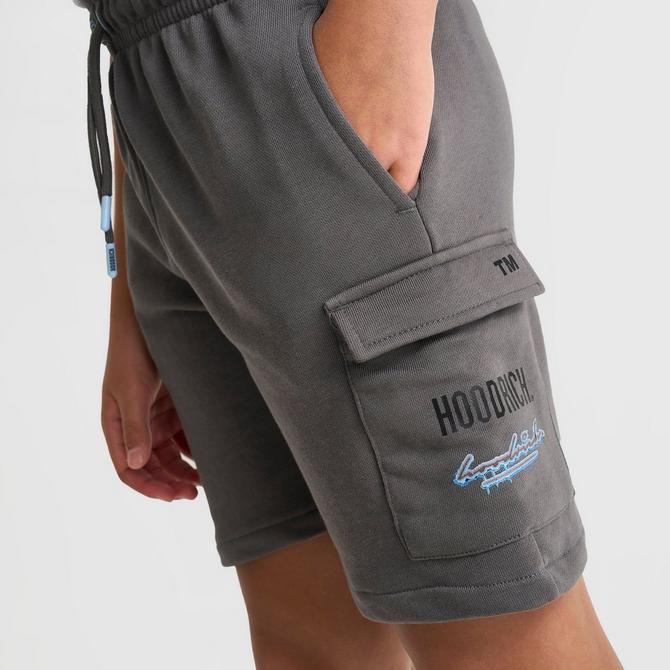 [angle] view of Kids' Hoodrich Splatter Cargo Shorts in Lava Smoke/Clear Sky Click to zoom