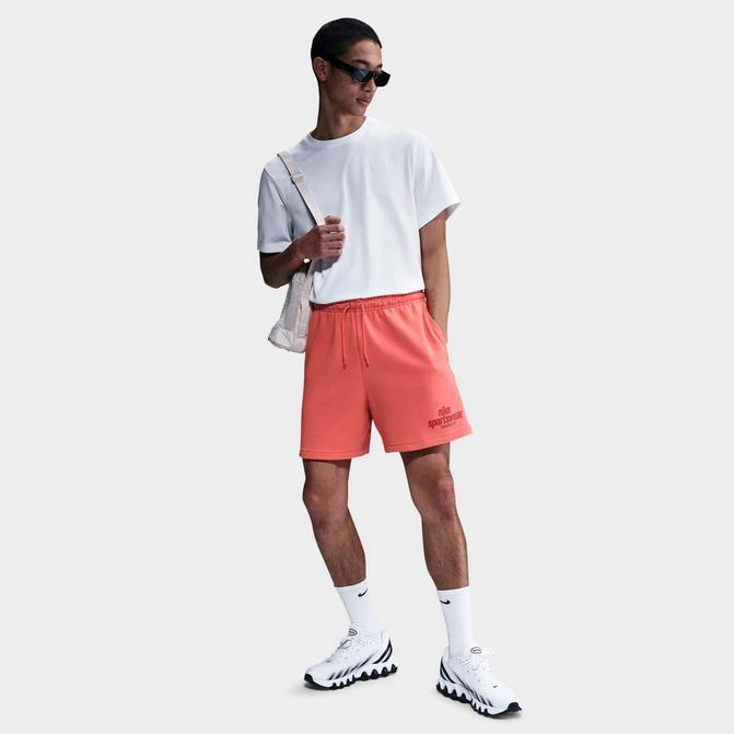 [angle] view of Men's Nike Club French Terry Flow Shorts in Magic Ember/Magic Ember/University Red Click to zoom