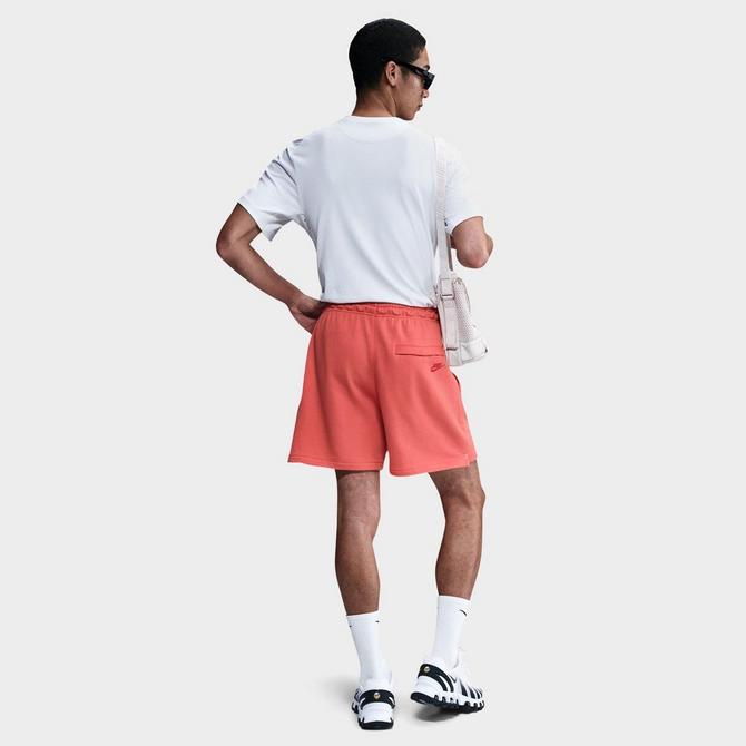 [angle] view of Men's Nike Club French Terry Flow Shorts in Magic Ember/Magic Ember/University Red Click to zoom
