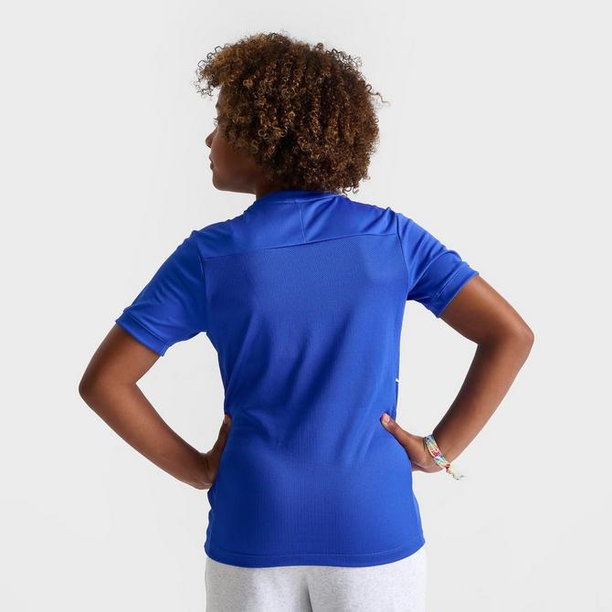 [angle] view of Kids' Nike Academy Dri-FIT Soccer Top in Game Royal/White Click to zoom