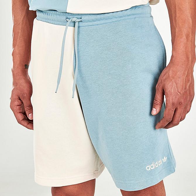 On Model 5 view of Men's adidas Originals Color Split Shorts in Magic Grey/Wonder White Click to zoom