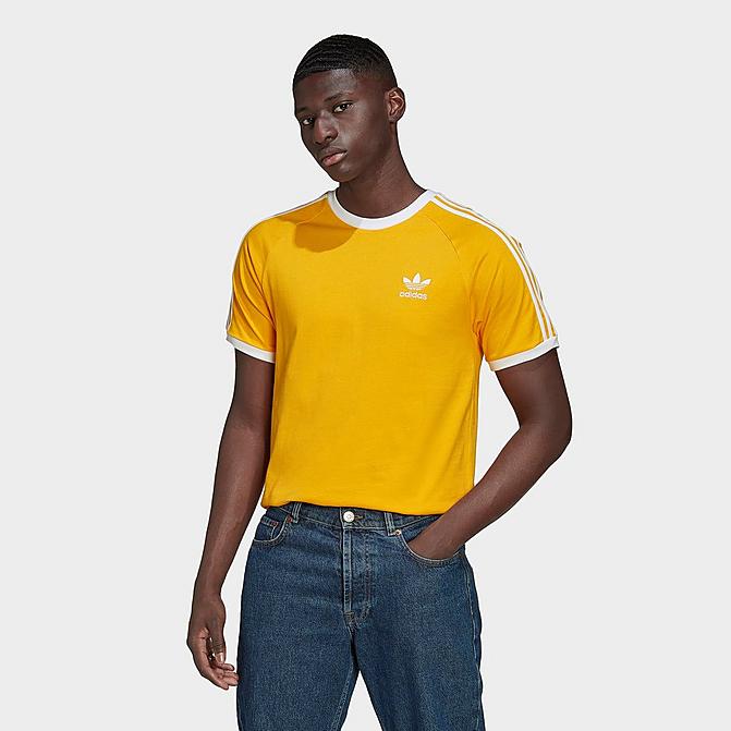Front view of Men's adidas Originals Adicolor 3-Stripes T-Shirt in Collegiate Gold Click to zoom