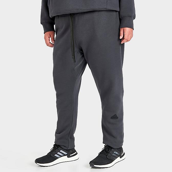 Front view of Women's adidas New Sportswear Logo Fleece Jogger Pants (Plus Size) in Carbon Click to zoom