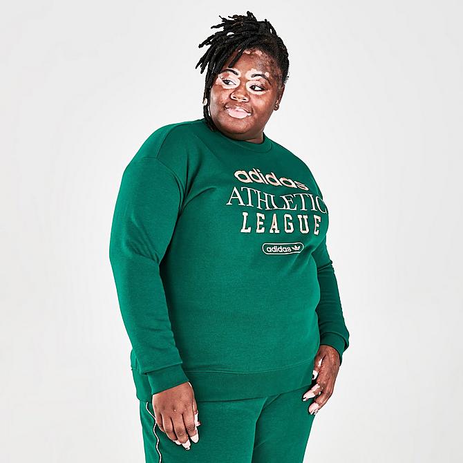 Back Left view of Women's adidas Originals Retro Luxury Crewneck Sweatshirt (Plus Size) in Collegiate Green Click to zoom