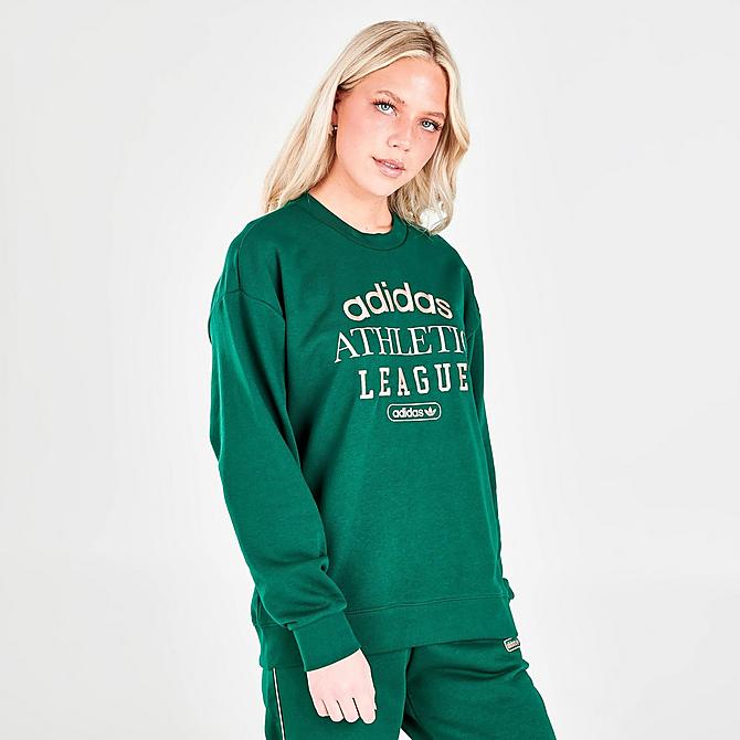 Back Left view of Women's adidas Originals Retro Luxury Crewneck Sweatshirt in Collegiate Green Click to zoom