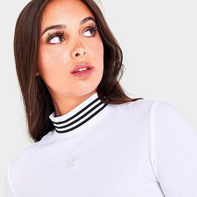 On Model 5 view of Women's adidas Originals Cropped Long-Sleeve T-Shirt in White/Black Click to zoom