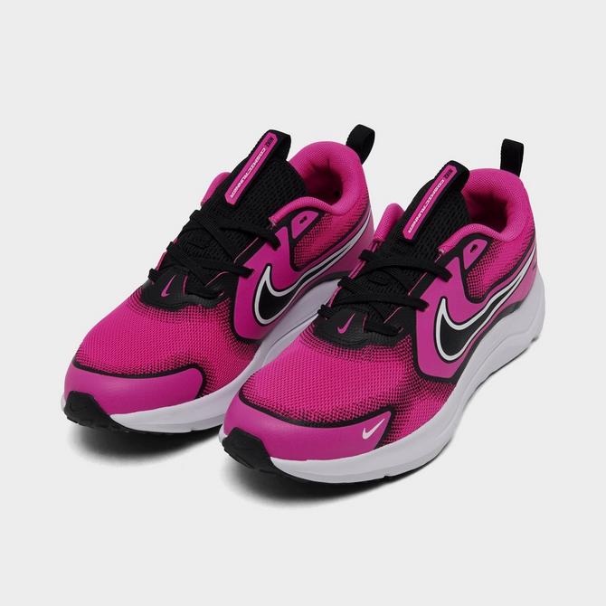 Three Quarter view of Girls' Little Kids' Nike Cosmic Runner Casual Shoes in Laser Fuchsia/White/Black Click to zoom