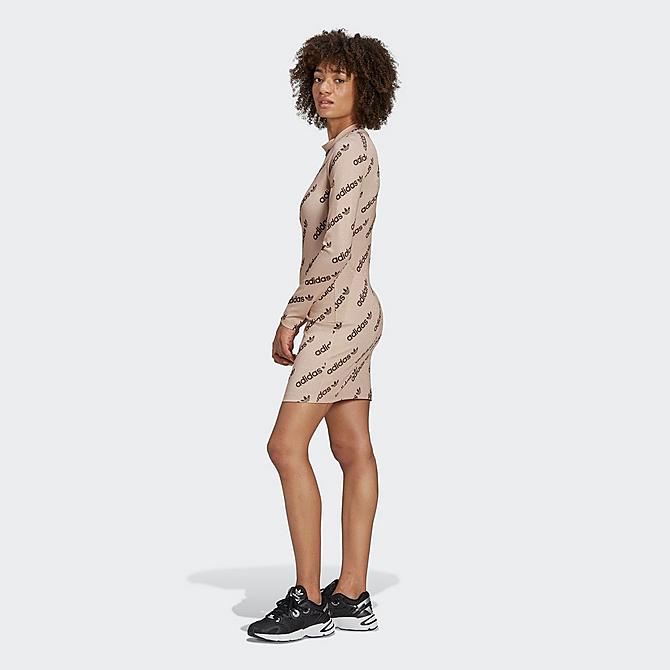 Back Left view of Women's adidas Originals Monogram Long-Sleeve Dress in Halo Blush Click to zoom