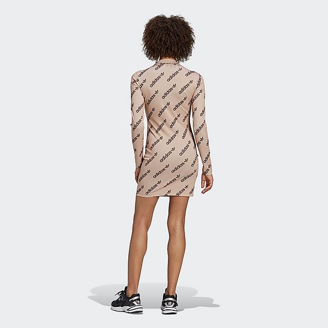 Back Right view of Women's adidas Originals Monogram Long-Sleeve Dress in Halo Blush Click to zoom