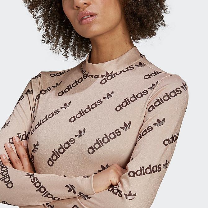 On Model 5 view of Women's adidas Originals Monogram Long-Sleeve Dress in Halo Blush Click to zoom