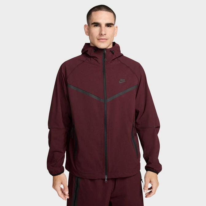 [angle] view of Men's Nike Tech Windrunner Woven Full-Zip Jacket in Burgundy Crush/Burgundy Crush/Black Click to zoom