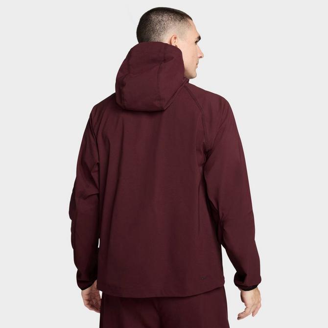 [angle] view of Men's Nike Tech Windrunner Woven Full-Zip Jacket in Burgundy Crush/Burgundy Crush/Black Click to zoom