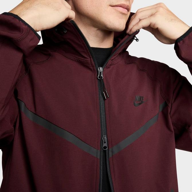 [angle] view of Men's Nike Tech Windrunner Woven Full-Zip Jacket in Burgundy Crush/Burgundy Crush/Black Click to zoom