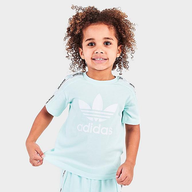 Back Left view of Infant and Kids' Toddler adidas Originals On Edge T-Shirt and Shorts Set in Light Blue/White Click to zoom
