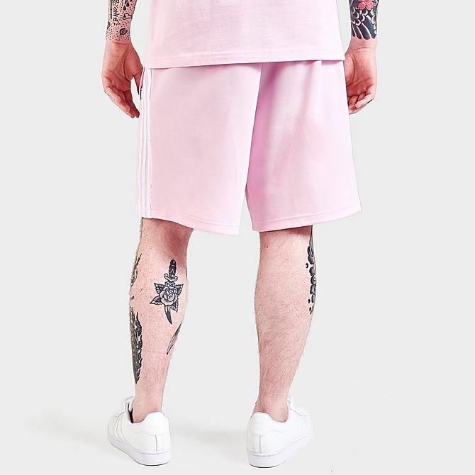 Back Right view of Men's adidas Essentials SST 3-Stripes Shorts in Clear Pink Click to zoom