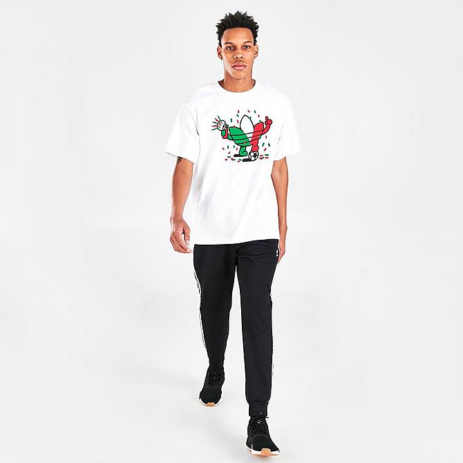 Front Three Quarter view of Men's adidas Originals Mexico City Sports In The City Treffy Short-Sleeve Graphic Print T-Shirt in White Click to zoom