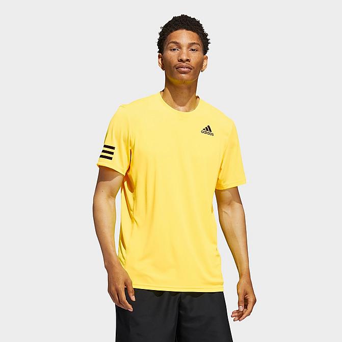 Front view of Men's adidas Club Tennis 3-Stripes T-Shirt in Beam Yellow Click to zoom