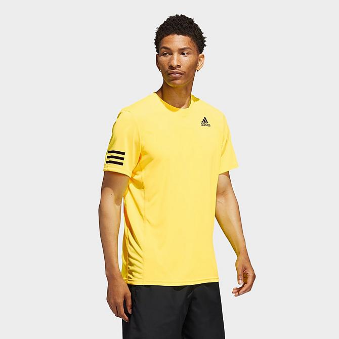 Back Left view of Men's adidas Club Tennis 3-Stripes T-Shirt in Beam Yellow Click to zoom