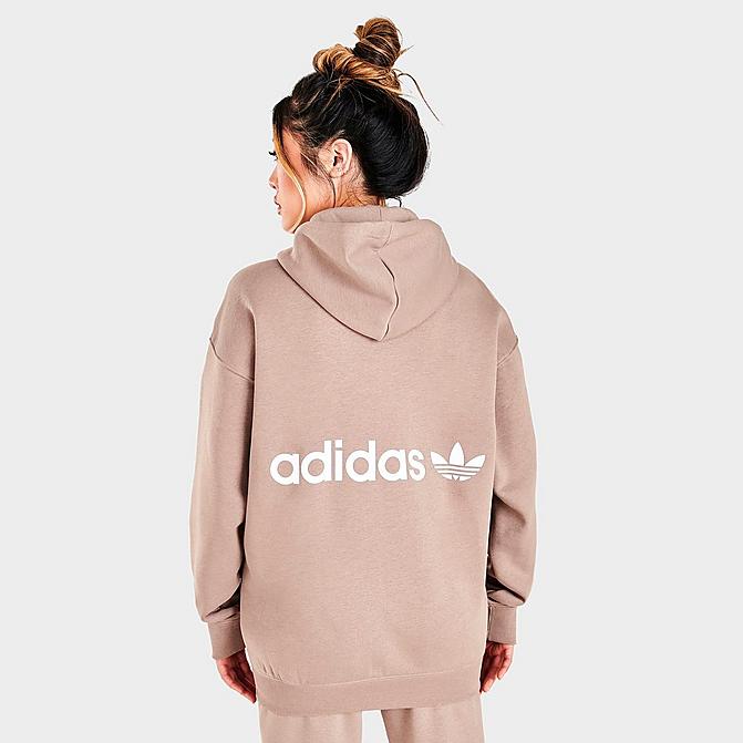 Front view of Women's adidas Originals Linear Boyfriend Hoodie in Chalky Brown Click to zoom