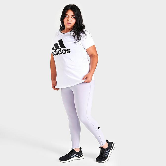 Front Three Quarter view of Women's adidas Sportswear Cropped Tights (Plus Size) in Silver Dawn Click to zoom