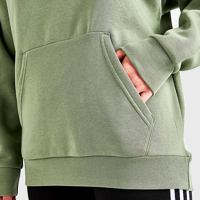 On Model 6 view of Women's adidas Originals Linear Boyfriend Hoodie in Tent Green Click to zoom