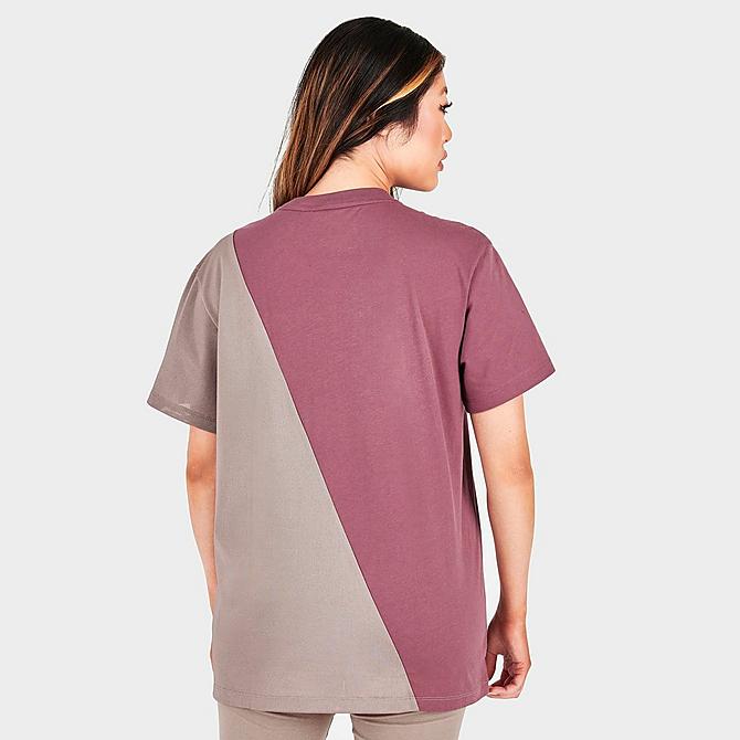 Back Right view of Women's adidas Originals Adicolor Sliced Trefoil Loose T-Shirt in Brown/Crimson Click to zoom