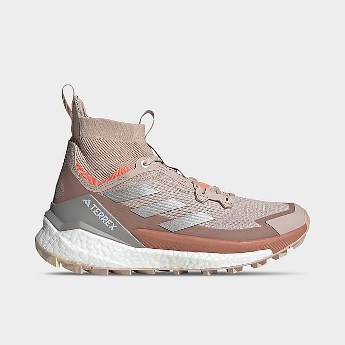Right view of Women's adidas Terrex Free Hiker Hiking Shoes 2.0 in Wonder Taupe/Taupe Metallic/Impact Orange Click to zoom