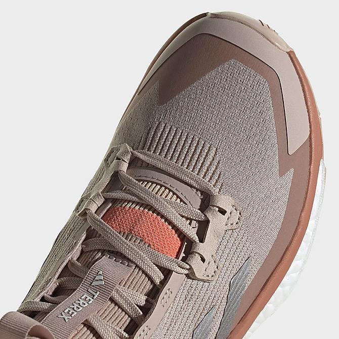 Front view of Women's adidas Terrex Free Hiker Hiking Shoes 2.0 in Wonder Taupe/Taupe Metallic/Impact Orange Click to zoom