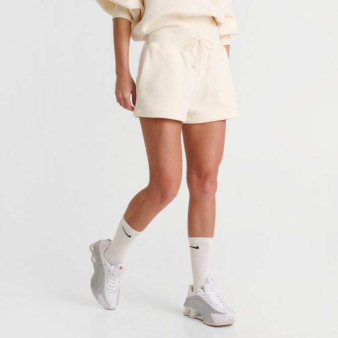 [angle] view of Women's NikeCourt Phoenix Fleece High-Waisted Loose Shorts in Pale Ivory Click to zoom