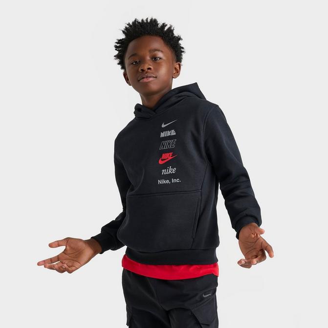 Black nike hoodie with red logo sale