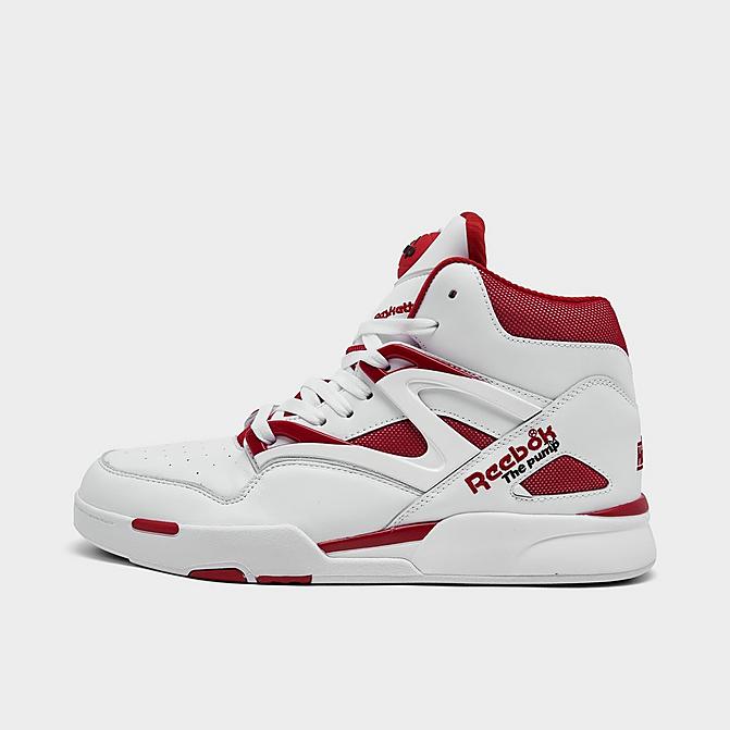 Right view of Men's Reebok Pump Omni Zone 2 Basketball Shoes in Footwear White/Vector Red Click to zoom