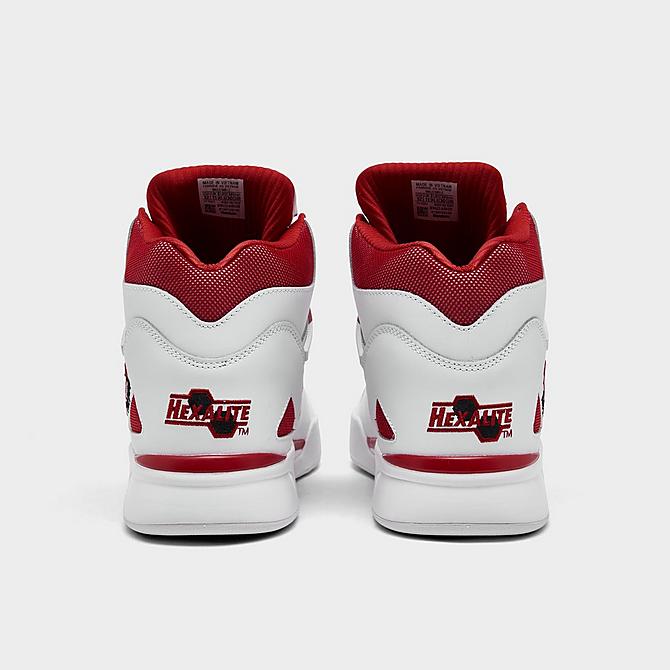 Left view of Men's Reebok Pump Omni Zone 2 Basketball Shoes in Footwear White/Vector Red Click to zoom