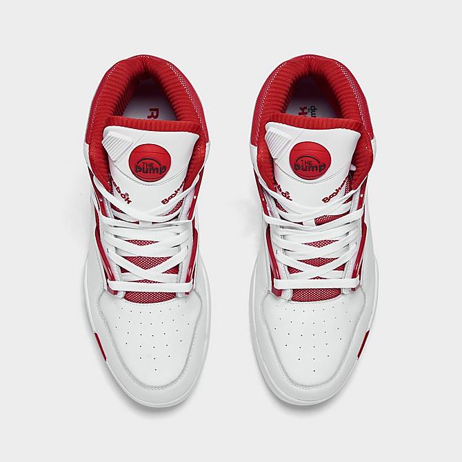 Back view of Men's Reebok Pump Omni Zone 2 Basketball Shoes in Footwear White/Vector Red Click to zoom