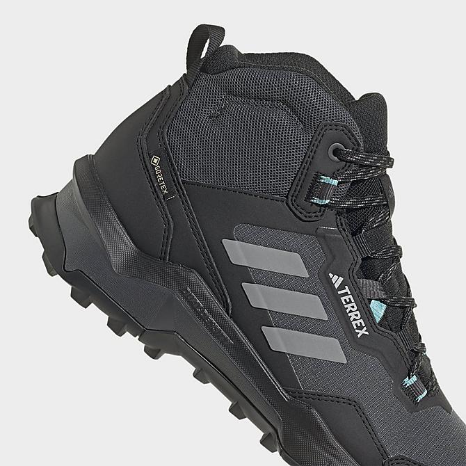 Front view of Women's adidas Terrex AX4 Mid GORE-TEX Hiking Shoes in Core Black/Grey Three/Mint Ton Click to zoom