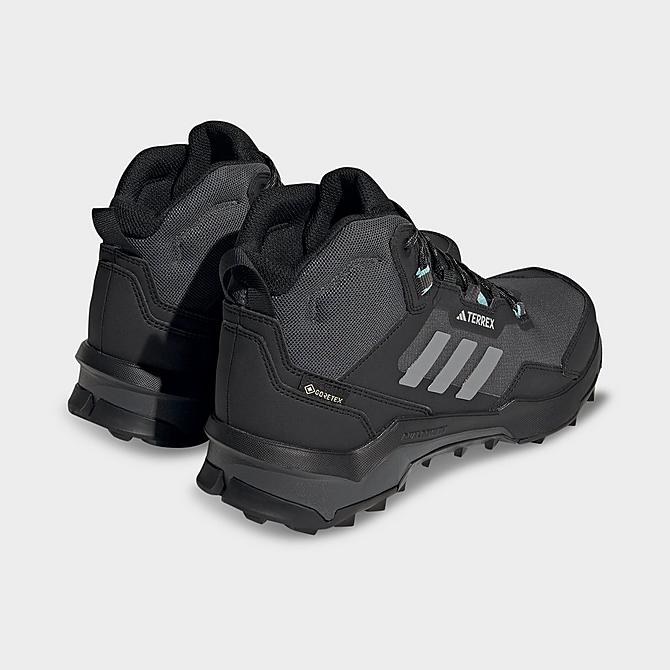 Left view of Women's adidas Terrex AX4 Mid GORE-TEX Hiking Shoes in Core Black/Grey Three/Mint Ton Click to zoom