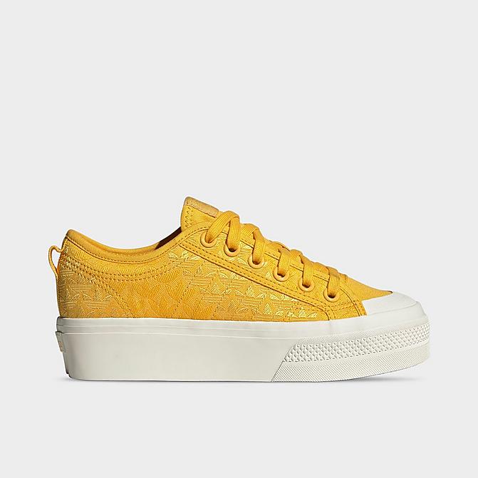 Right view of Women's adidas Originals Nizza Platform Casual Shoes in Bold Gold/Bold Gold/Off White Click to zoom