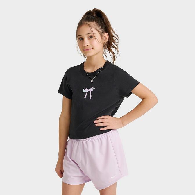 [angle] view of Girls' Nike Slim Bow Cropped T-Shirt in Black Click to zoom