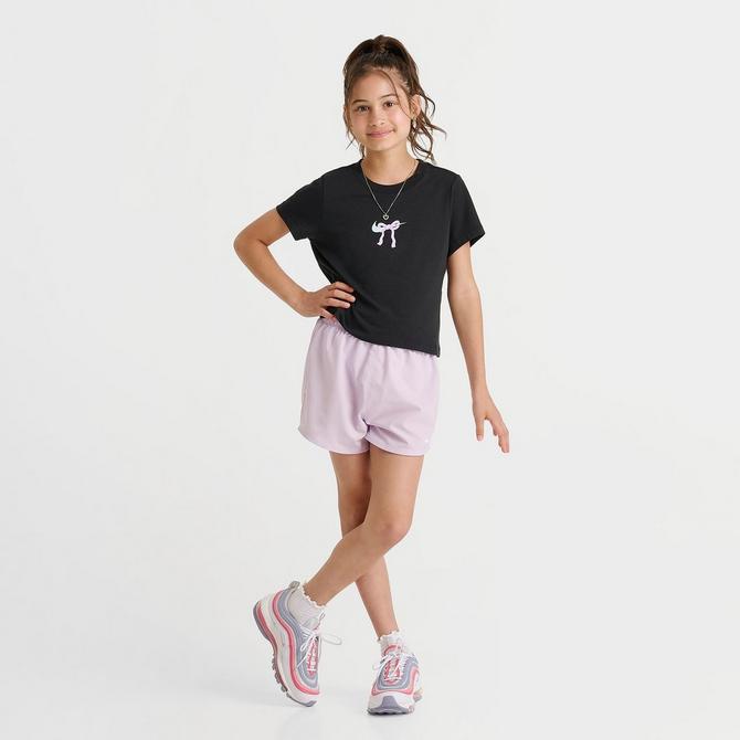 [angle] view of Girls' Nike Slim Bow Cropped T-Shirt in Black Click to zoom