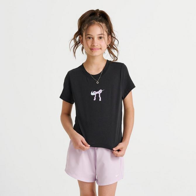 [angle] view of Girls' Nike Slim Bow Cropped T-Shirt in Black Click to zoom